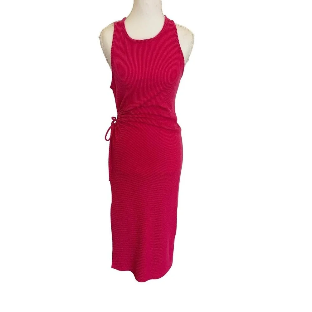 magenta pink bodycon dress Heidi Bandage Midi Mini Dresses Magenta Pink Square Neck Ruched